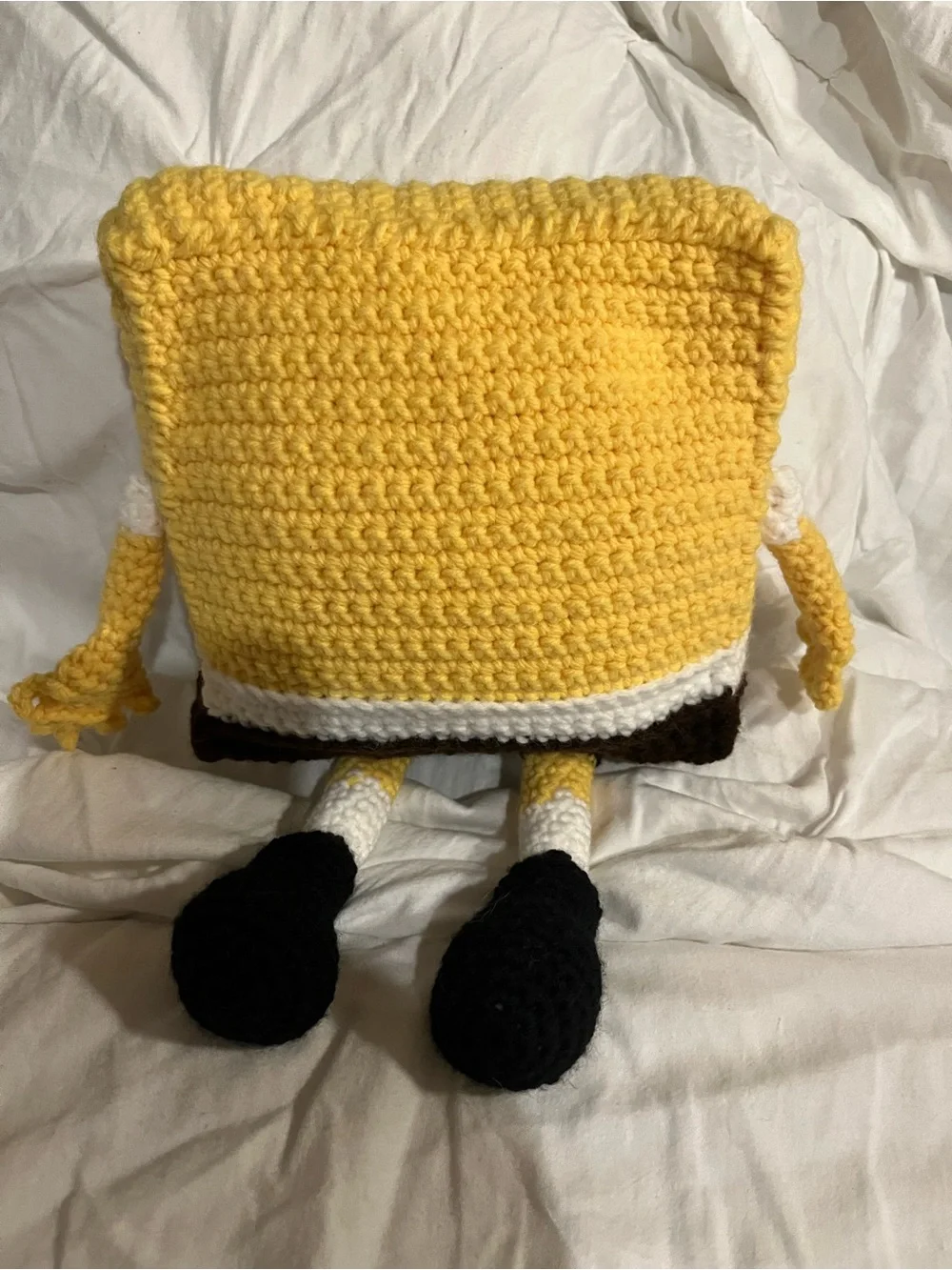 Handmade Yellow Character Crochet Plush Toy with Red Tie Sponge Bob